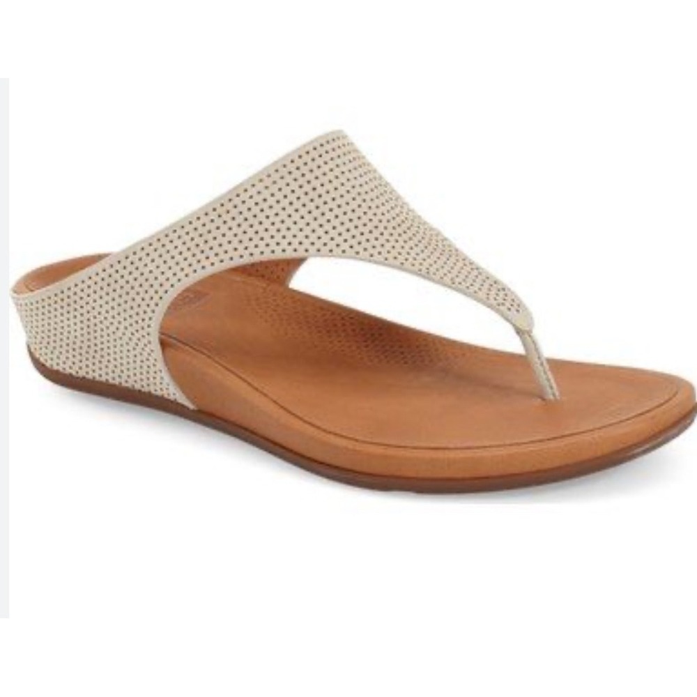 FitFlop Banda Cream Leather Perforated Thong Wedge Sandals Womens Size 10